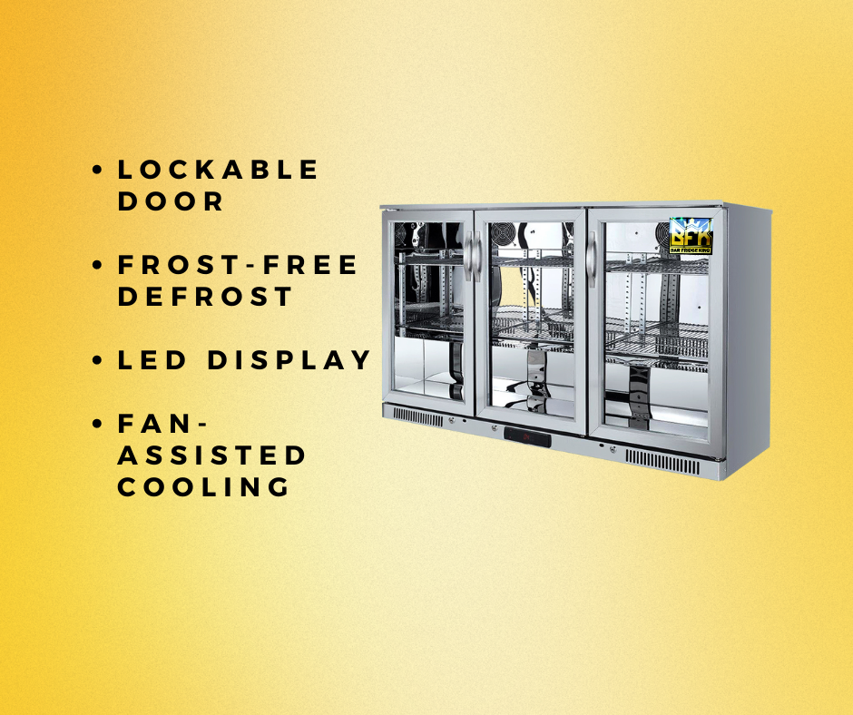 Tropical Rated Triple Glazed 3-Door Commercial Glass Bar Fridge Beer Cooler Under Counter Wine Fridge 318L