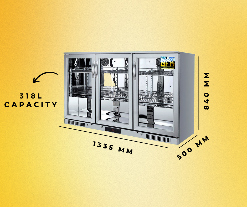 Tropical Rated Triple Glazed 3-Door Commercial Glass Bar Fridge Beer Cooler Under Counter Wine Fridge 318L