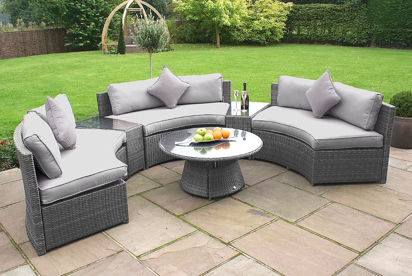 KABUL HALF MOON SOFA SET Aluminium Outdoor Lounge Setting — Black or White