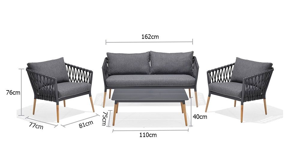 Copacabana 4 Piece Outdoor Lounge Set Aluminium Frame Roped
