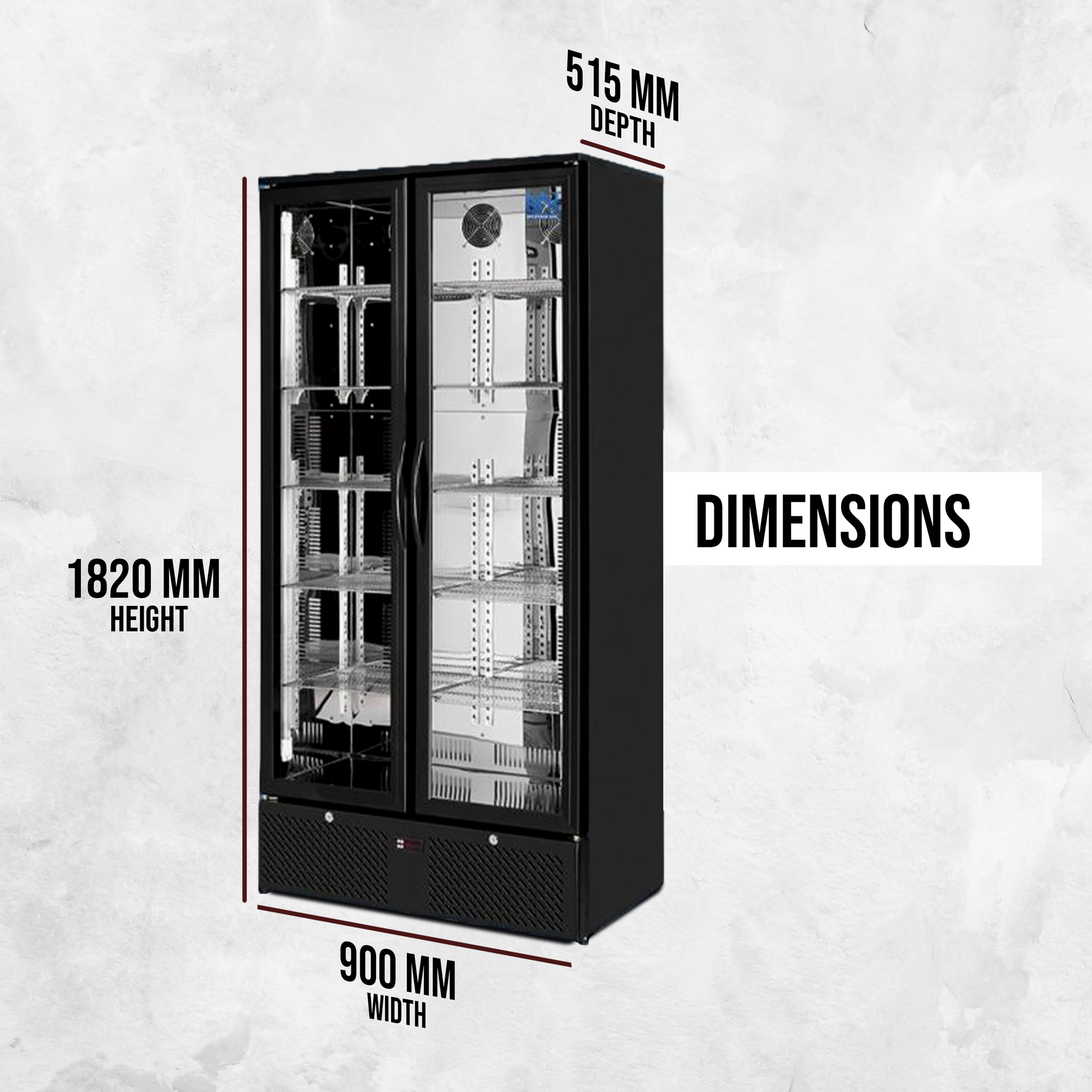 Floor Stock 458L Tropical Rated Triple Glazed Double Door Commercial 458ltr Upright Wine Bar Fridge Black