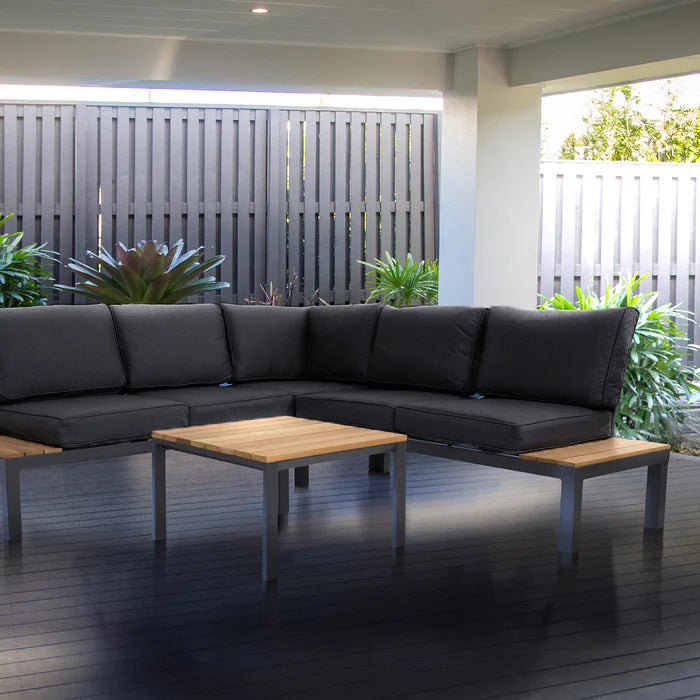 Outdoor Havana Package In Black - Outdoor Aluminium & Acacia Modular Corner Lounge Black Aluminium with Black Fabric