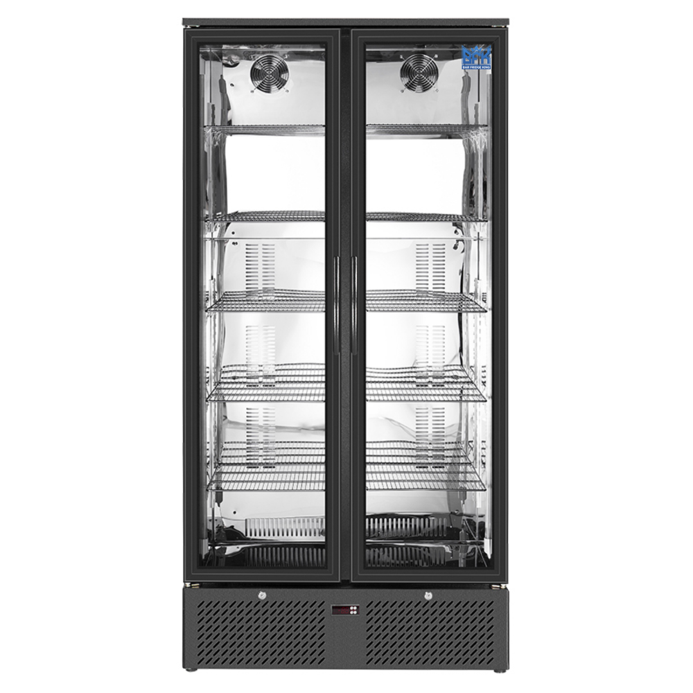 Floor Stock 458L Tropical Rated Triple Glazed Double Door Commercial 458ltr Upright Wine Bar Fridge Black