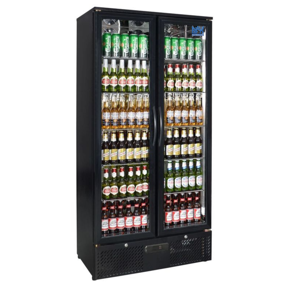 Floor Stock 458L Tropical Rated Triple Glazed Double Door Commercial 458ltr Upright Wine Bar Fridge Black