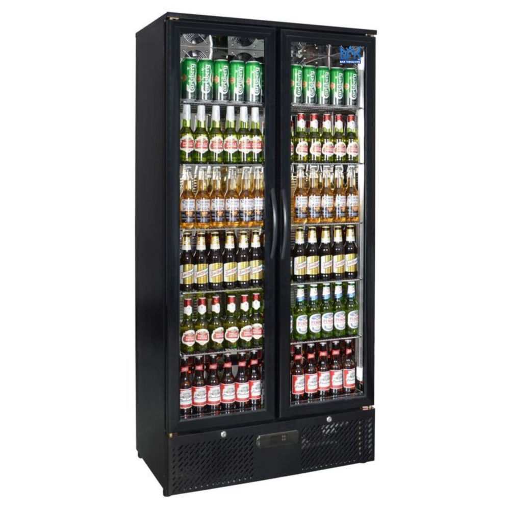 Floor Stock 458L Tropical Rated Triple Glazed Double Door Commercial 458ltr Upright Wine Bar Fridge Black