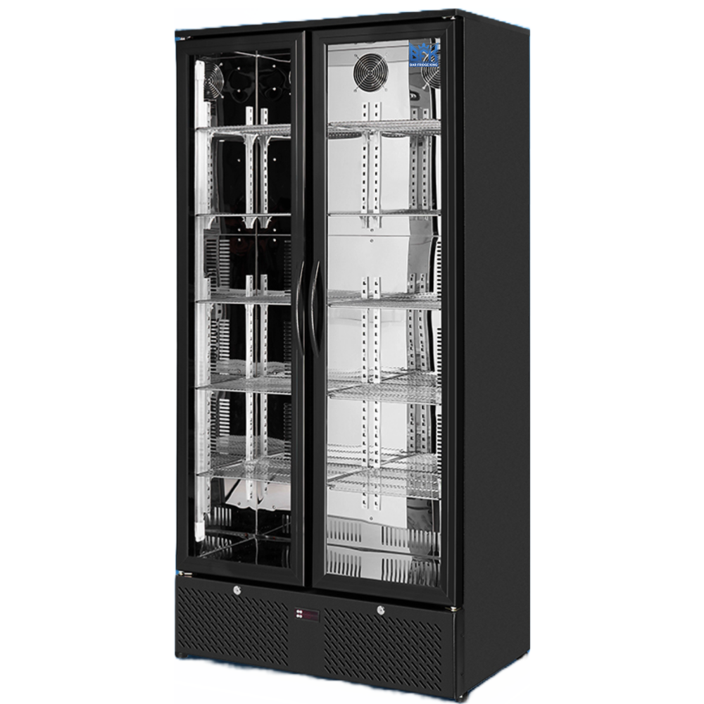 Floor Stock 458L Tropical Rated Triple Glazed Double Door Commercial 458ltr Upright Wine Bar Fridge Black