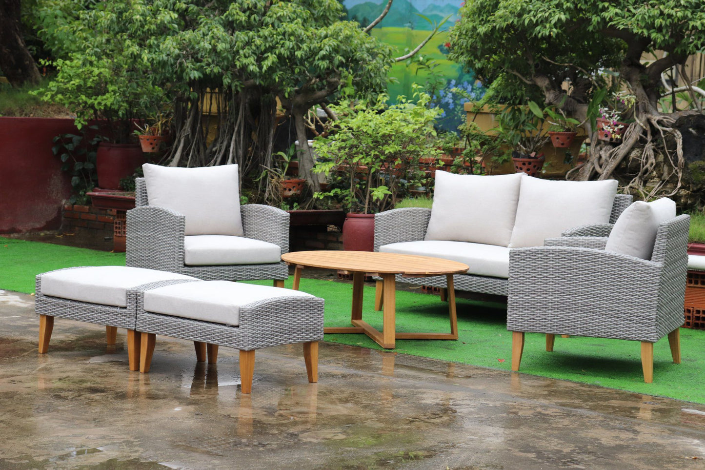 SIENA 6 Piece White + White Cushions Outdoor Lounge Set