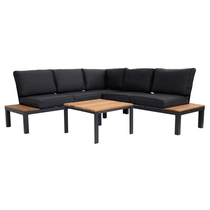 Outdoor Havana Package In Black - Outdoor Aluminium & Acacia Modular Corner Lounge Black Aluminium with Black Fabric