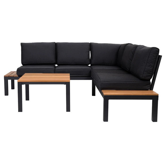 Outdoor Havana Package In Black - Outdoor Aluminium & Acacia Modular Corner Lounge Black Aluminium with Black Fabric