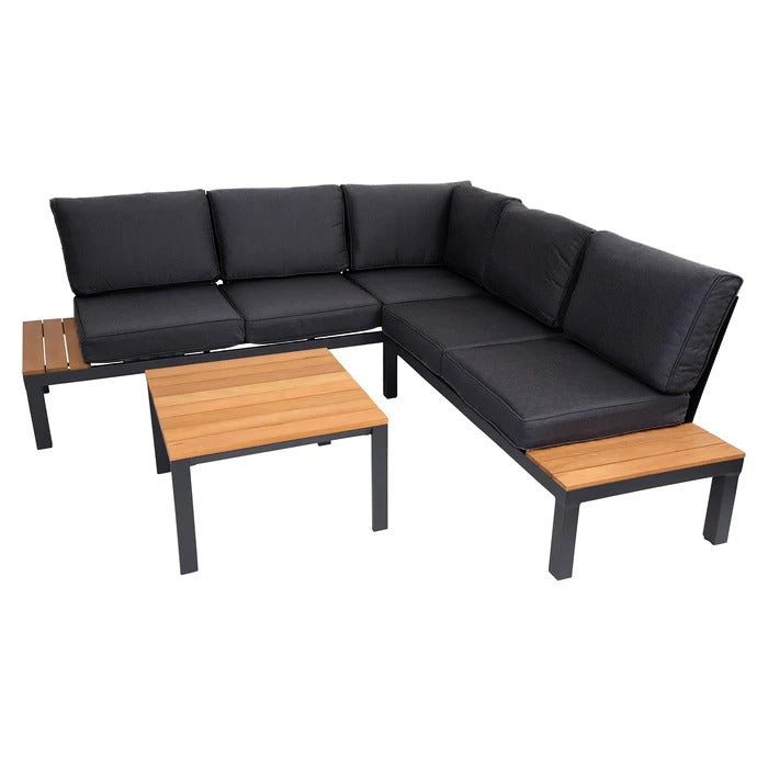 Outdoor Havana Package In Black - Outdoor Aluminium & Acacia Modular Corner Lounge Black Aluminium with Black Fabric
